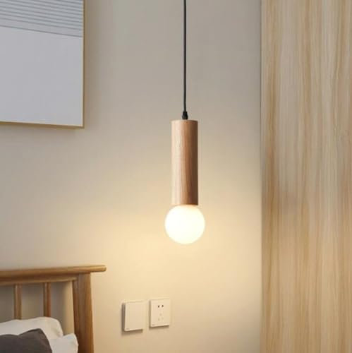 SXYSXYSXY Pendelleuchte Modern Nordic Hängelampe Japanischer Stil Holz Nachttisch Hängeleuchten Esszimmerlampe Deckenleuchte E27 Für Schlafzimmer Wohnzimmer Ø6.5 * 21cm, 65840859