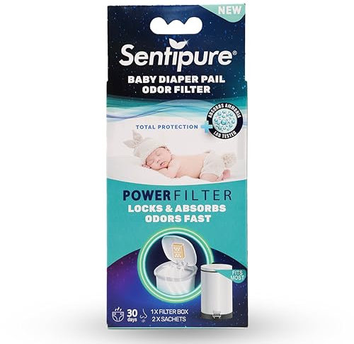Sentipure® Filtre anti-odeurs pour seau à couches - absorbe mauvaises odeurs, les gaz d'ammoniac dangereux, compatible avec les seaux à couches courants: Spross, Angelcare, Ubbi - 1x filtre = 30 jours