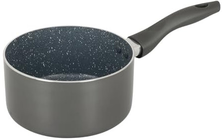 Crealys 539347 Casserole Aluminium AUTAN Ø 16 cm H 8 cm - Revêtement Antiadhésif Sain en Céramique effet pierre - Coloris Gris - Manche thermorésistant silicone - Tous feux dont induction