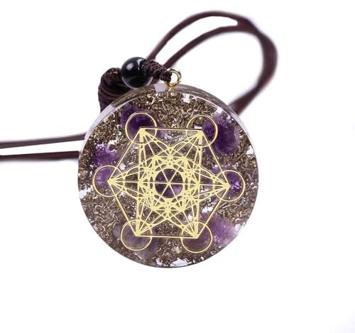 Orgon Anhänger Metatron Würfel Reiki Amethyst Halskette,Orgonit Kristall Schutz Amulett,Amethyst
