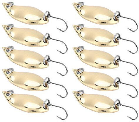10 Pieces Fishing Lures Wobbler Baits Artificial Metal Baits Hook Lure Metal Spoon Bait Set (2.5g gold)