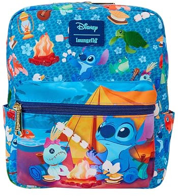 Loungefly Disney Stitch Camping Cuties AOP Nylon Mini Rucksack | Disney Zubehör, Blau, irisches Grün, Orange, Standard, Kompakt