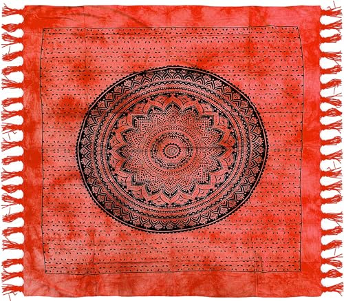 Tagesdecke Picknickdecke Mehrzweckdecke Doppelbett 210 x 240 cm, BATIK 100 % Baumwolle, indischer Ethno-Stil, Sofaüberwurf mit ethnischem Druck (Ziegel, Kreis)