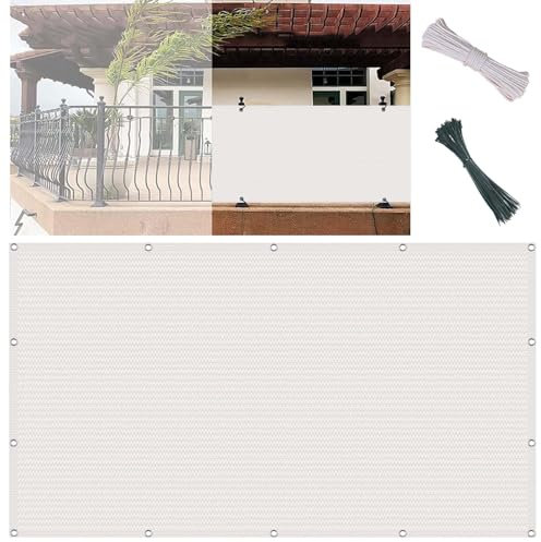 Brise Vue Balcon 140 x 370 cm HDPE 185G/㎡, Protection de La Vie Privée Extérieur Petit Grillage de Clôture avec Cordons et Attaches de Câble pour Jardin Balcon, Blanc