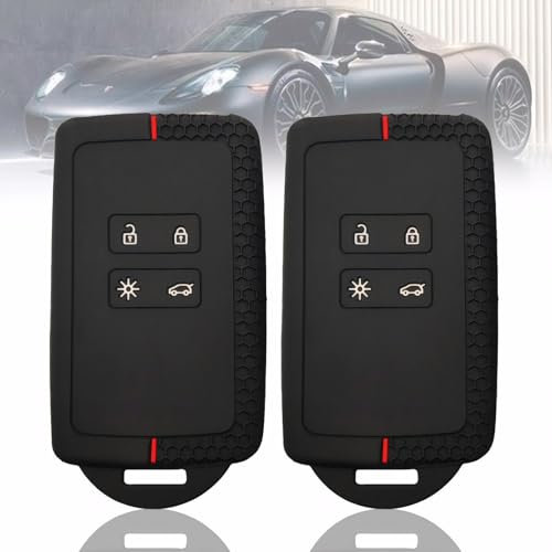 Nadiaen Key Card Case for Renault, 2PCS Car Key Cover for Renault Clio Kadjar Captur Megane Koleos Kangoo Twingo Talisman Espace Dacia Duster, TPU Silicone Key Cover - 4 Bottons(Red-line)