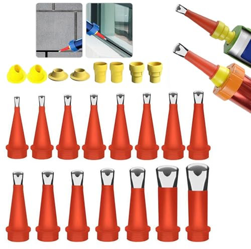 Universal Integrierte Gummidüsen Werkzeug Kit, 2024 Neu - Naht-Schönheitsdüsen mit V-Mund in 15 Größen mit 8 Basen, Wiederverwendbare Kartuschenspitzen für präzise Fugen (23 Stück)