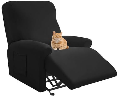 Chickwin Sesselschoner für Relaxsessel 1 Sitzer, Fernsehsessel Bezug mit Taschen Elastisch Polyesterfaser Sesselschoner für Fernsehsessel Sesselschoner mit Armlehne (Schwarz)