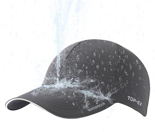 TOP-EX Mens Waterproof Baseball Cap for Running Golf - Sun Rain Cap All Weather Protection UV Reflective Breathable Outdoor Hat Dark Grey M/L
