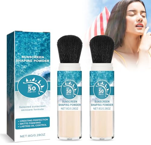 Pemarlis 2PCS Poudre de réglage solaire minérale, écran solaire en poudre SPF 50 PA++,Poudre fixatrice de protection solaire naturelle,contrôle de l'huile, finition mate naturelle