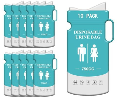 Disposable Urine Bags with Handle, 10 Pcs Emergency Toilet Pee Bags, Portable Urinal Toilet Bags, Travel Urine Bag Vomit Bag for Traffic Jams, Camping, Hiking, Pregnant, Patient, Kids