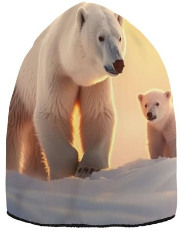JUMBEAR Beanie-Mütze mit Eisbär, Motiv: Vater und Sohn, für Herren und Damen, warm, Skimütze, Unisex, Weiß, a, M