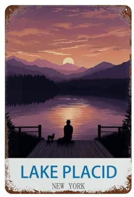 Lake Placid New York, Sonnenuntergang,Blechschild Wanddekoration Lustiges inspirierendes Zitat Wandkunst Schild Vintage Blechschilder für Zuhause Kaffee Bar Man Cave Schild Pub Poster（15 x 30 cm）-N64