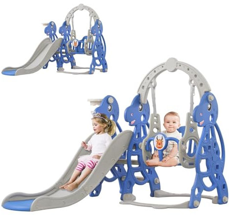 UISEBRT Toboggan 4 en 1 pour enfant - Balançoire - Panier de basket - Échelle d'escalade - Toboggan de jardin amusant - Pour l'intérieur et l'extérieur - À partir de 1 an (4 en 1, arc)