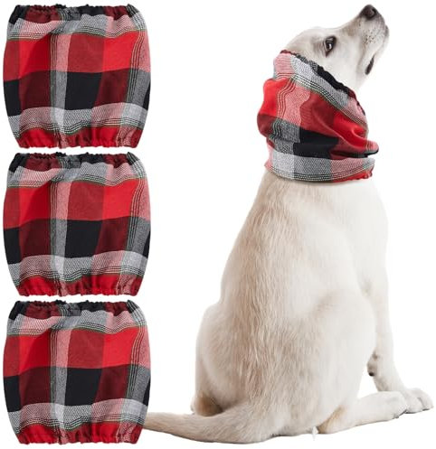 Geyoga 3 Stück Beruhigende Ohrenschützer für Hunde Schlauchschal für Hundeohren Rot Schwarz Kariert für Hunde Lärmschutz Angstlindernde Ohrenschützer für Weihnachten Baden und Pflegen(M)