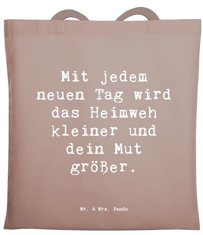 Mr. & Mrs. Panda Tragetasche Spruch Heimweh überwinden Mut - Geschenk, Laptoptasche, Stoffbeutel, Jutetasche, Mutmacher, Neue Abenteuer, Zuhause,