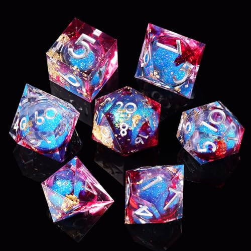 ORUZA 7 Stück Polyedrische DND Würfel Set Liquid Core D&D Würfel D4 D6 D8 D10 D12 D20 D% Treibsand Spielwürfel für Dungeons and Dragons RPG MTG Pathfinder Rollenspiele
