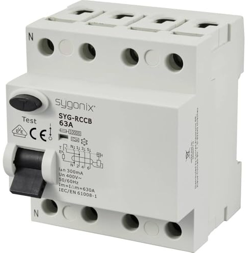 Sygonix SY-6438024 SYG-RCCB 3P+N/A63/10kA/300mA Fehlerstrom-Schutzschalter A 4polig 63 A 0.3 A 400 V/AC