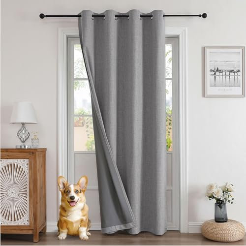 Joydeco 100% Blickdichte Vorhänge Verdeckten Leinenoptik 1 Stück,Türvorhang Verdunklungsvorhänge mit Ösen Thermo Kälteschutz Hitzeschutz für Schlafzimmer Wohnzimmer Hellgrau 225 x 135 cm