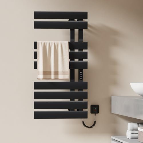 EMKE Sèche-Serviettes Électrique, 1000x500mm, 320W, Noir,Côté Droit,Chauffant Électrique,Écran Tactile, Porte-Serviettes Chauffant électrique Contrôle Wi-FI, Fonction Minuteur
