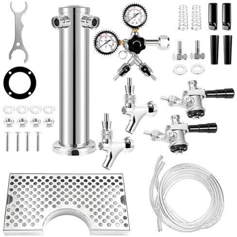 Tireuse à Bière Tour à bière à double robinet, Kit de colonne de bière artisanale avec robinet, régulateur de Co2, coupleur de fût et plateau d'égouttage, distributeur de Kegerator for Bar domestique(