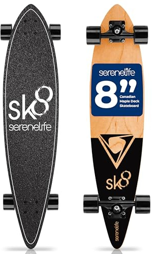 SereneLife Skateboard for Kids and Adults, Mini Cruiser with 8 Ply Canadian Maple Deck and Aluminum Truck, Non-Slip Grip, PU Wheels, Concave Design, Smooth Ride, Street & Park Use (44 x 10 x 4)