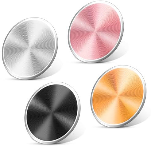 JIYIN Mount Metal Plates for Magnetic Phone Holder, 4 Pack Replacement Circular Patch of Magnetic Cell Phone Mount, Universal Round Metal Disc with Self-Adhesive Sticker for Mobile Phones(4 colors)
