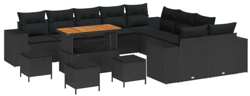vidaXL Garten-Sofa-Set 14 pcs Schwarz Poly-Rattan, Garten- und Terrassenmöbel, modernes Outdoor-Sofa-Set, Luxus-Lounge für entspannte Stunden