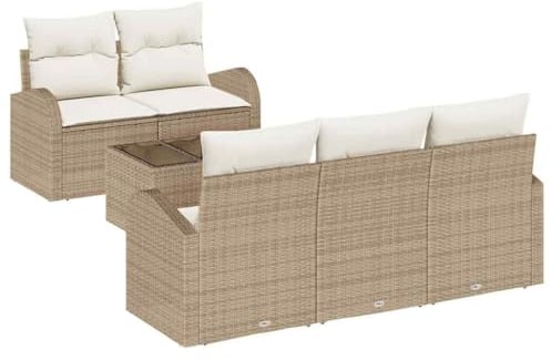 vidaXL 6-teiliges Gartensofa-Set mit Kissen in Beige aus Poly-Rattan, wetterfest, mit verstellbaren Füßen. Perfekt für den Garten, die Terrasse oder gesellige Runden.