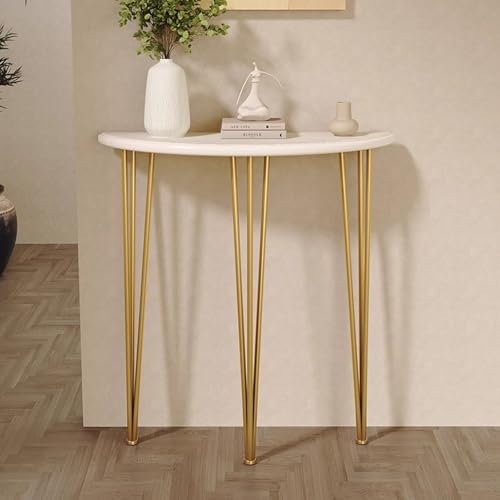 MAAOBR Console Demi-Lune en Bois, étroite Table Console Entree, Table d'entrée étroite avec Structure en Métal, Console à Demi Lune pour Salon, Couloir, Hall d'entrée(Or,100x25x90CM)