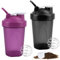 Muyohix 2 Pièces Shaker Protéiné, 400ml Bouteille Shaker de Protéines avec Mixing Balle, Shakers à Protéines étanche, Sans BPA pour Boisson Protéinée, Compléments Alimentaires(Violet + Noir)