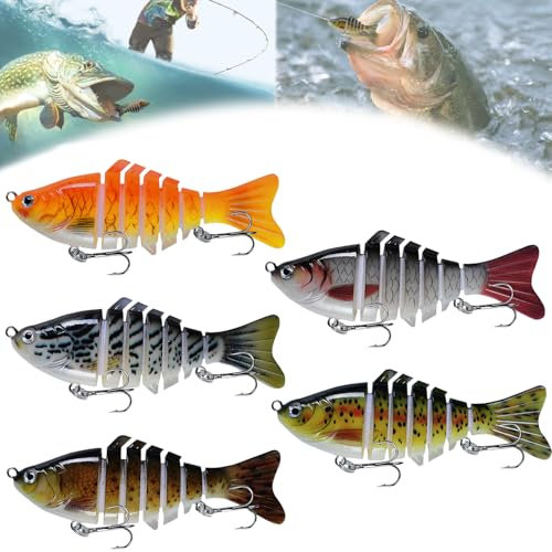 3D Bionischer Schwimmköder, 5 Stück Bionischer Schwimmköder, Roboter-Angelköder, Kunstköder Wobbler Hecht Set, Angelköder für Süß- und Salzwasser, Hobbyangler und Profis – Zander, Forelle, Barsch