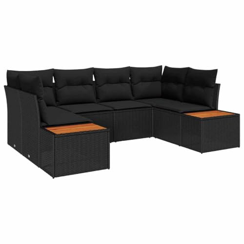 vidaXL Gartensofa-Set mit Kissen 6 pcs Schwarz Poly-Rattan, Moderner modularer Lounge-Set für den Garten, gemütliche Sofas, wetterfeste Kissen, Coole Stahlrahmenmöbel