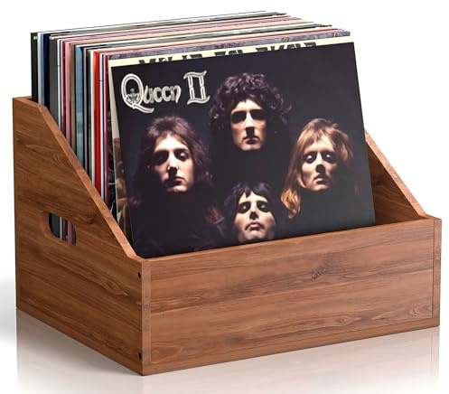 Vecxoty Wood Vinyl Record Storage, Retro & Durable Vinyl Crate and Record Holder, Album Storage Record Case Box for 60+ Records, Perfect Record Organizer for Home Decor and Collection Display(Brown)