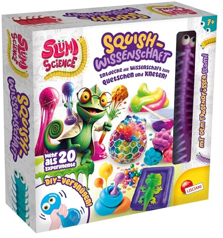 Lisciani - Slumi Science - Kit d'expérimentation de la Science Squish, à | Kit d'expérimentation - Colle à squish A et B, bol, spatule, forme Axolotl et couleurs - Avec manuel illustré (français non