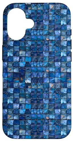 Blue Mosaic Glass Tile Retro Aesthetic Case for iPhone 16