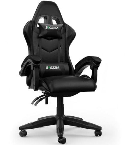 Racingreat Gaming Stuhl mit Bluetooth-Lautsprecher (Schwarz) | Zocker Stuhl mit Speakers, Kopfstütze Lendenwirbelstütze, Höhenverstellbar 90°–135° Neigungswinkel, Junge Erwachsene