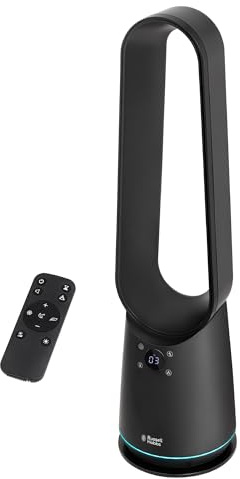 Russell Hobbs Smart Bladeless Cooling Fan in Black, 9 Speed Settings, 3 Modes, Touch Controlled Buttons, WiFi Enabled, LED Display with Remote, 80° Oscillation Function, 80cm Tall, RHBLDLC25BSM