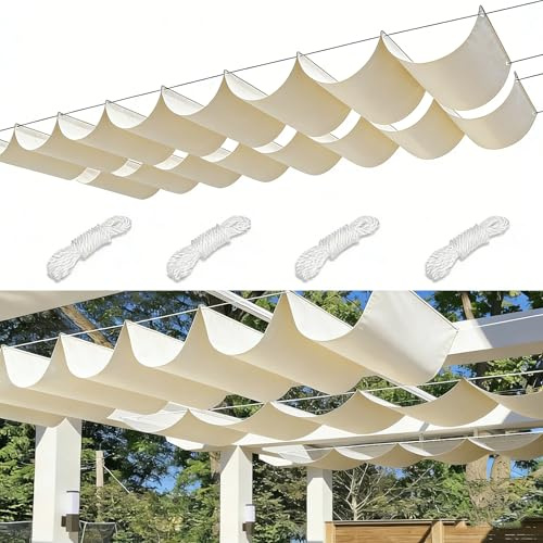 Rétractable Vague Voile Ombrage Rectangulaire Imperméable Toile D'ombrage Filet D'ombrage Bâche Ombrage Protection UV Solaire pour Jardins Balcons Terrasse Pergola 3x9M Crème