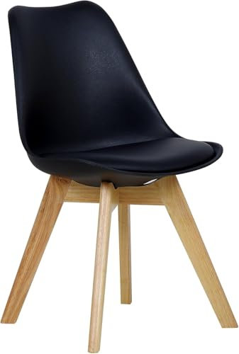 WOLTU Esszimmerstuhl mit Massivholz Beinen, Skandinavische Küchenstühle, Retro Design, Sitzfläche aus Kunstleder, bis 150 kg belastbar, Schwarz