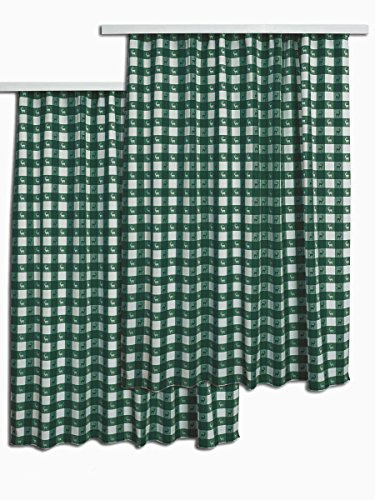 Dekoschal Karo mit Hirsch in Grün 2er Set im Landhaus-Stil | Vorhänge mit Reihband 2er-Pack | Seitenschals aus hochwertigem Webstoff grün-weiß kariert | Übergardine Höhe x Breite 125 x 130 cm