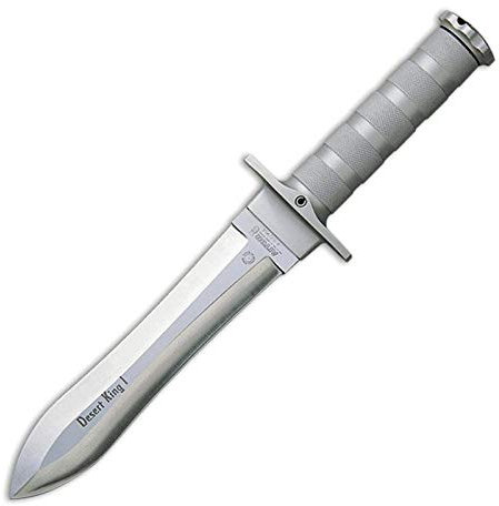 Aitor Cuchillo Desert King con Hoja de Acero Inoxidable X42 de 20,5 cm y empuñadura de Acero INOX de 15,5 cm para Caza, Pesca, Supervivencia y bushcraft + Portabotellas Regalo