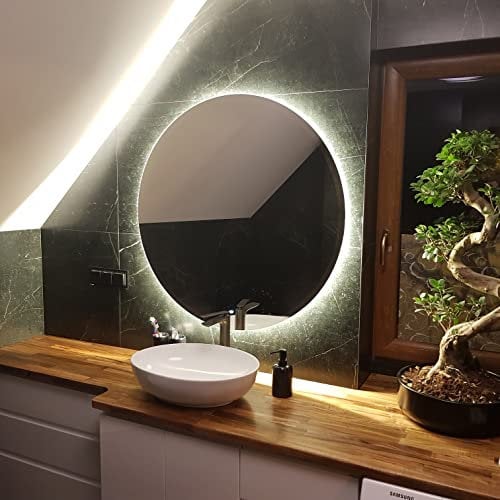 Artforma Rund Badspiegel mit LED Beleuchtung 70cm - Wählen Sie Zubehör - Individuell Nach Maß - Beleuchtet Wandspiegel Lichtspiegel Badezimmerspiegel | beleuchtet Bad Licht Spiegel L82