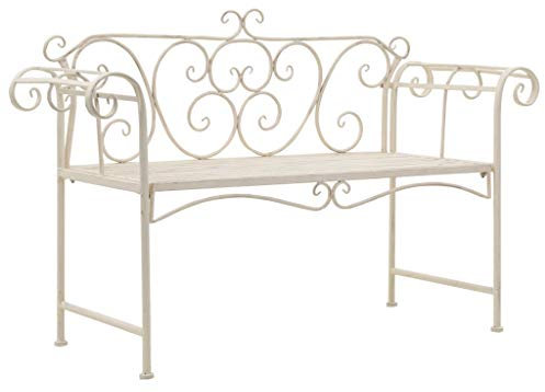 CHAHO Gartenbank Parkbank Eisenbank Gartenmöbel Stahlrahmen, Ruhebank mit Rückenlehnen, Sitzbank aus Gusseisen, Metallbank (Bronze Metall) 132 cm Weiß