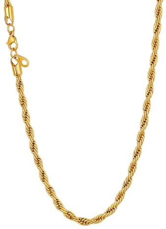 U7 Collana Catenina Acciaio Uomo Donna, 3 mm Larghezza Collana Oro Uomo Donna, 51 cm Lunghezza Collane Donna Acciaio Chain Catena a Maglia Corda Intrecciata