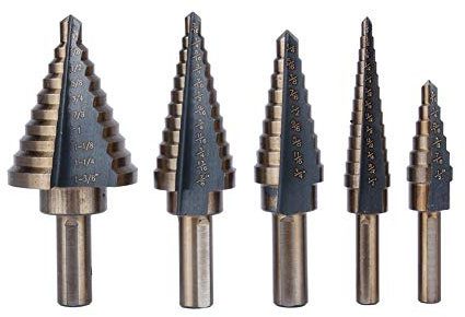 HSS Stufenbohrer Set 5tlg HSS Schälbohrersatz Kegelbohrer für saubere Bohrlöcher - Schälbohrer ideal für Metall, Holz, Kunststoffe - Blechbohrer, Konusbohrer für Edelstahl Metall Holz Kunststoff usw