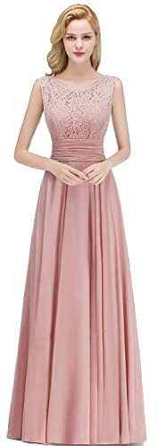 dinavian Robe de soirée en mousseline de soie à col rond pour femme, rose poudré, 48