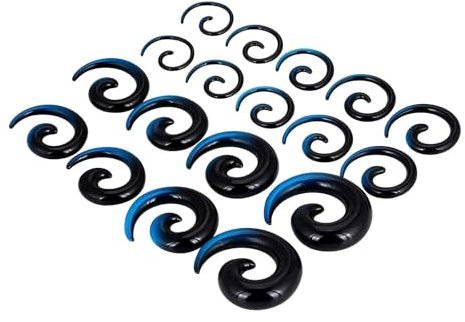 Longbeauty 18 PC Acryl Pincher Hufeisen Piercing Set Ohrringe Dehnungsstab Expander Ohrdehnungsset, Blau&Schwarz