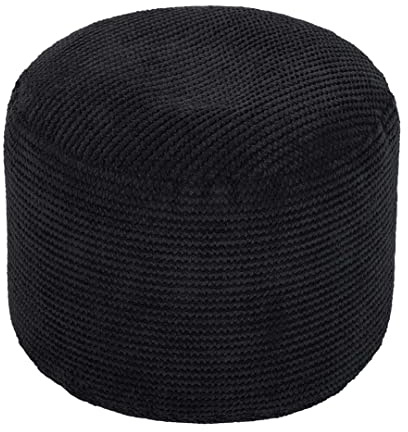 Loft 25 Runder Beanbag Fußhocker - Pouf 44x30cm mit EPS-Perlen Füllung - Innenbereich Wohnzimmer Cord Pouf hocker, Gaming Pouf für Erwachsene, sitzpouf, Leichter Pouf hocker (Schwarz)