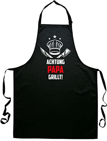 tradercat Grillschürze für Männer - ACHTUNG PAPA GRILLT - Lustig, Größenvariabel, Schutz vor Fett und Schmutz, Ideal als Geschenk, Made in Germany