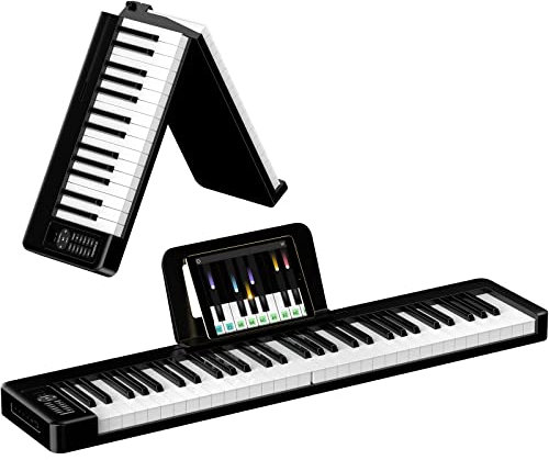 TERENCE Plegable Pianos digitales 61 teclas con batería de 1750mAh semi-ponderadas Bluetooth interfaz MIDI soporte para partituras bolsa adhesiva cable de audio